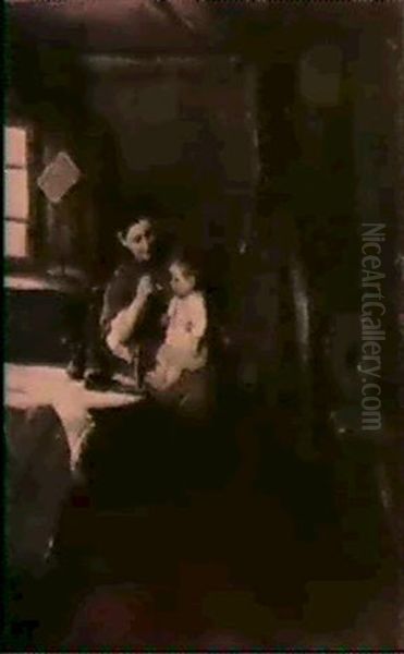 A Peasantmother Feeding A Child In A Cottage Interior - view 1