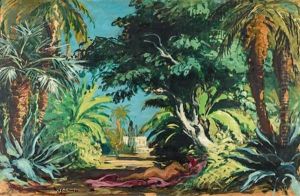 Odalisque Dans Un Jardin D'alger by Josue Gaboriaud