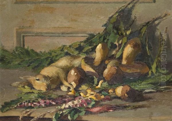 Lievre, Cepes Et Fleurs Sur Un Entablement (+ Sketch, Verso) - view 1
