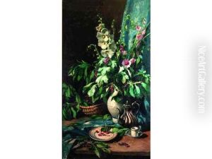 Nature Morte Au Vase De Fleurs Et A La Theiere
