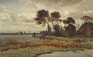 A Farm Along A Waterway In Autumn A Farm Along A Waterway In Autumn