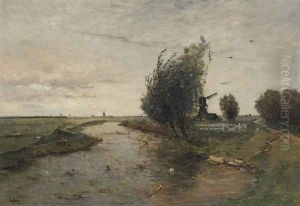 Windmills In A Polder Landscape by Paul Joseph Constantine Gabriel