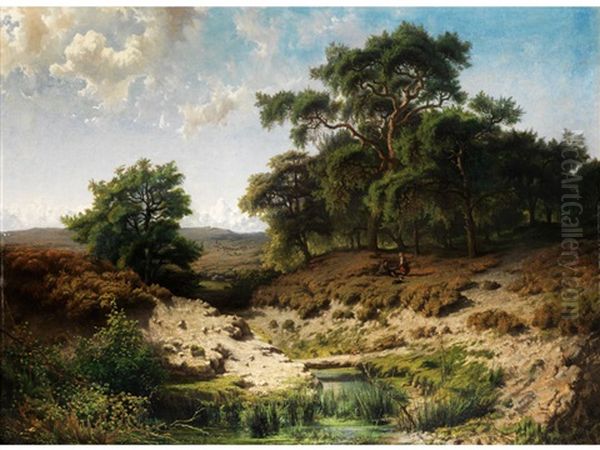 Baumlandschaft Mit Wasserlauf Und Figurenstaffage - view 1