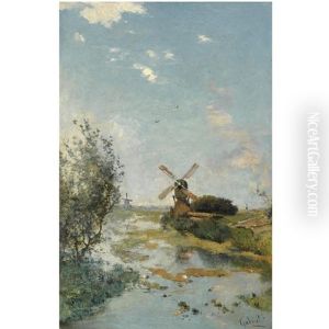 A Windmill In A Polder Landscape Near Kortenhoef