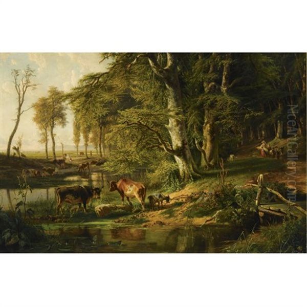 Cattle By A Wooded Stream, Oosterbeek - view 1