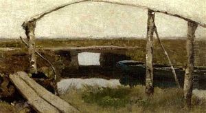A Bridge In A Polder Landscape by Paul Joseph Constantine Gabriel