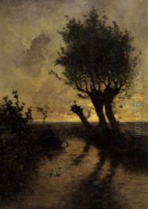 Polderlandschap Met Visser In Een Bootje by Paul Joseph Constantine Gabriel