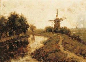 Windmills By A River Windmills By A River
