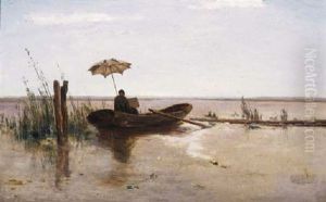 A Painter (w.b. Tholen?) At Work In A Punter On A Sunny Day by Paul Joseph Constantine Gabriel
