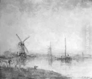 Paysage Au Bord De L'eau Avec Moulins Paysage Au Bord De L'eau Avec Moulins
