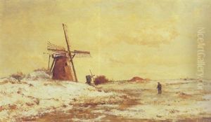 A Mill In A Winter Landscape by Paul Joseph Constantine Gabriel