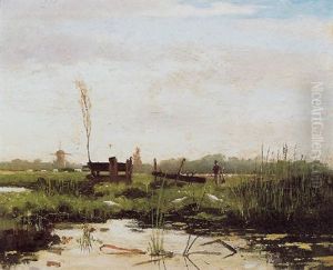 Polderlandschap Met Schilder Achter Zijn Ezel