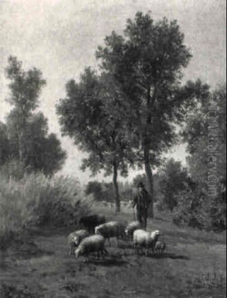 A Shepherd And Flock In A Landscape - view 1