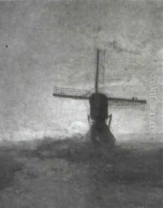 Windmill In A Morning Landscape by Paul Joseph Constantine Gabriel