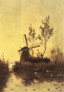Windmill In A Polder Landscape