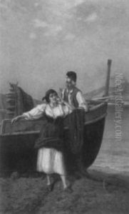 Fisherman With Young Woman On Shore Fisherman With Young Woman On Shore