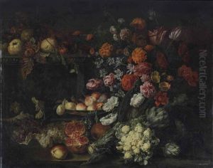 Bouquet De Fleurs, Fruits Et Legumes Sur Une Terrasse by Guilliam Gabron