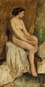 Seated Model Takes Off Her Sock by Mogens Gad