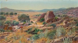 Jeune Berger Et Ses Chevres Au Crepuscule by Antoine Gadan