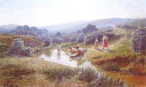Washerwomen In A Landscape by Antoine Gadan