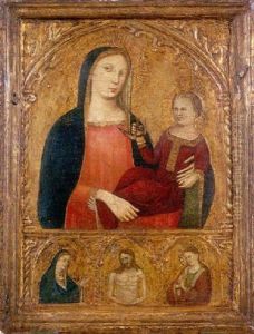 La Vierge A L'enfant Tenant Un Oiseau Et Le Christ Entre La Vierge Et Saint Jean by Agnolo di Taddeo Gaddi