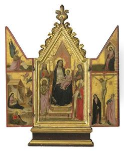 The Madonna And Child Enthroned With Saints; The Nativity With The Angel Of The Annunciation; The Crucifixion With Virgin Annunciate (triptych) by Taddeo Gaddi