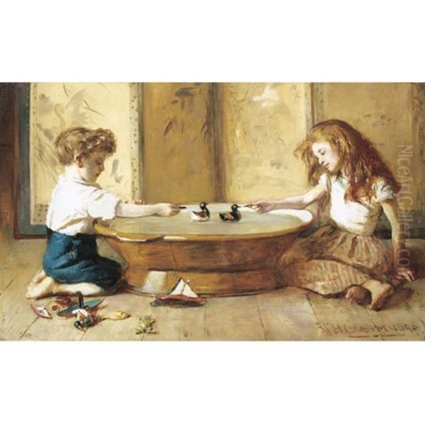 Children At Play With Toy Ducks - view 1