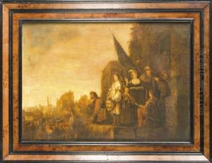 Der Triumph Des David, Auf Einem Mauervorsprung Prasentiert David Der Menge Das Haupt Des Goliath by Adriaen Gael the Younger