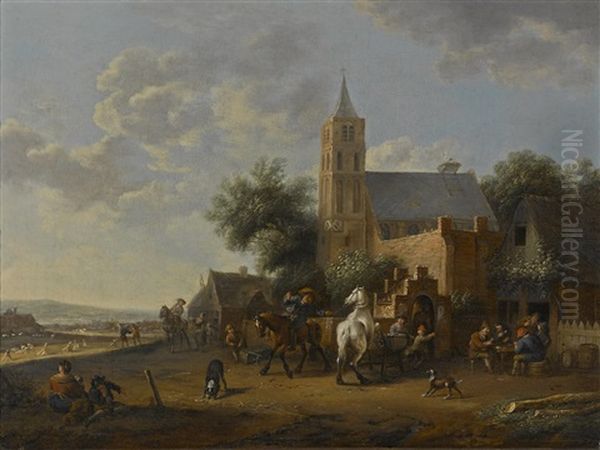 A Village Church And Tavern With Figures - view 1