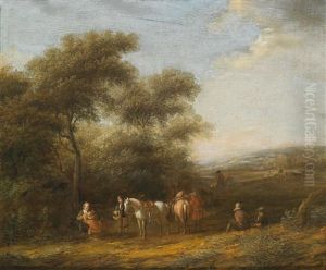 Waldlandschaft Mit Reitergruppe by Barend Gael