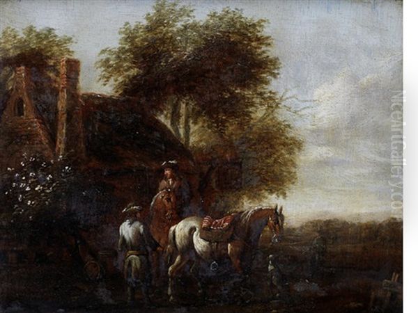 Figures On Horseback Before A Country Inn - view 1