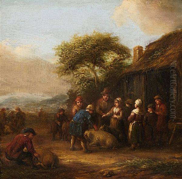 Landscape With Cottage And Farmers With Livestock - view 1