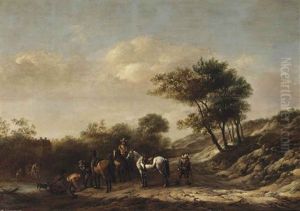 A Landscape With Riders And Travellers By A River by Barend Gael