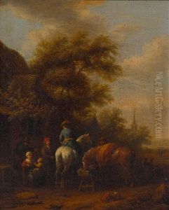 Rastende Reiter Vor Einem Bauernhaus by Barend Gael