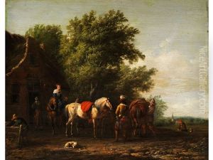 Reiter Vor Einer Herberge Am Waldrand by Barend Gael