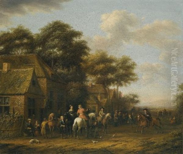 Village Scenes With Numerous Figures, Horses And Chickens (+ Another; Pair) - view 1