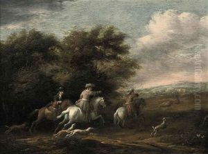 A Wooded Landscape With A Hunting Party A Wooded Landscape With A Hunting Party