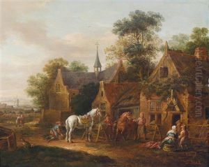Rastende Reiter Vor Einem Wirtshaus