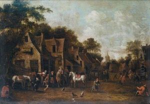 A Village Street With Horsemen Before An Inn by Barend Gael