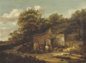 A Wooded Landscape With Travellers Resting By An Inn by Barend Gael