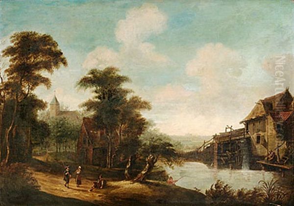 Flodlandskap Med Byggnader Och Figurer - view 1