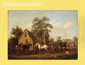 Dorf Mit Pferdemarkt by Barend Gael
