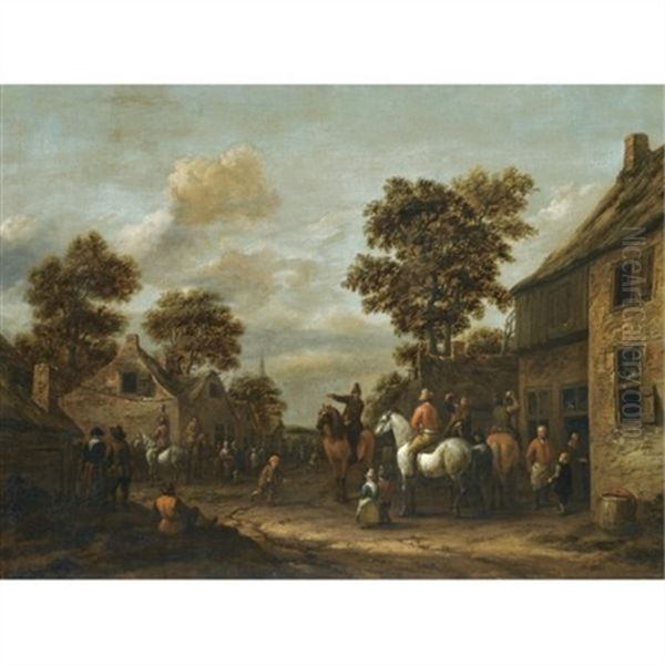 A Village Scene With Cavaliers And Other Figures Before A Tavern - view 1