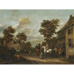 A Village Scene With Cavaliers And Other Figures Before A Tavern by Barend Gael