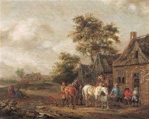 Rastende Reiter Vor Einer Bauernhutte by Barend Gael