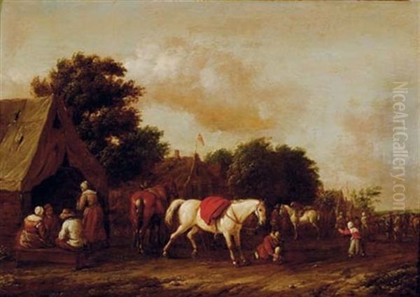 Peasants By A Cottage With A Horse Stalling - view 1