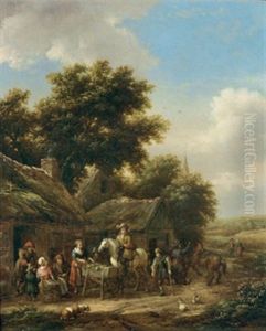 Rastende Reiter In Einem Dorf by Barend Gael