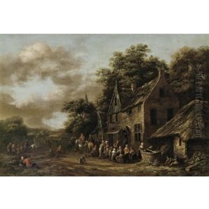 A Village Scene With Numerous Peasants Outside A Tavern A Village Scene With Numerous Peasants Outside A Tavern
