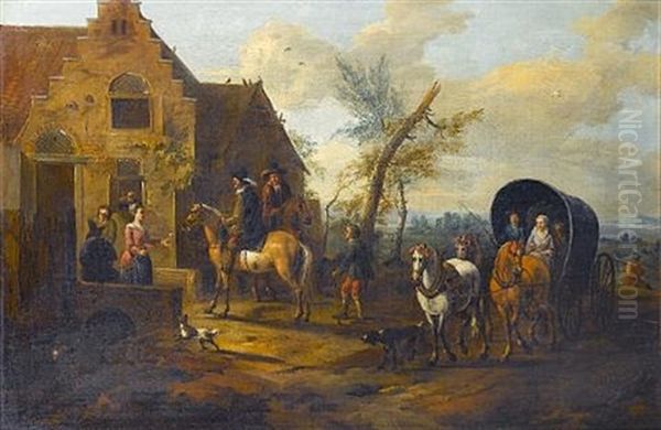 Horsemen Halting At A Country Inn With Travellers Passing By - view 1