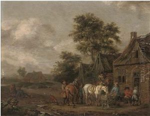 Travellers At Halt By An Inn